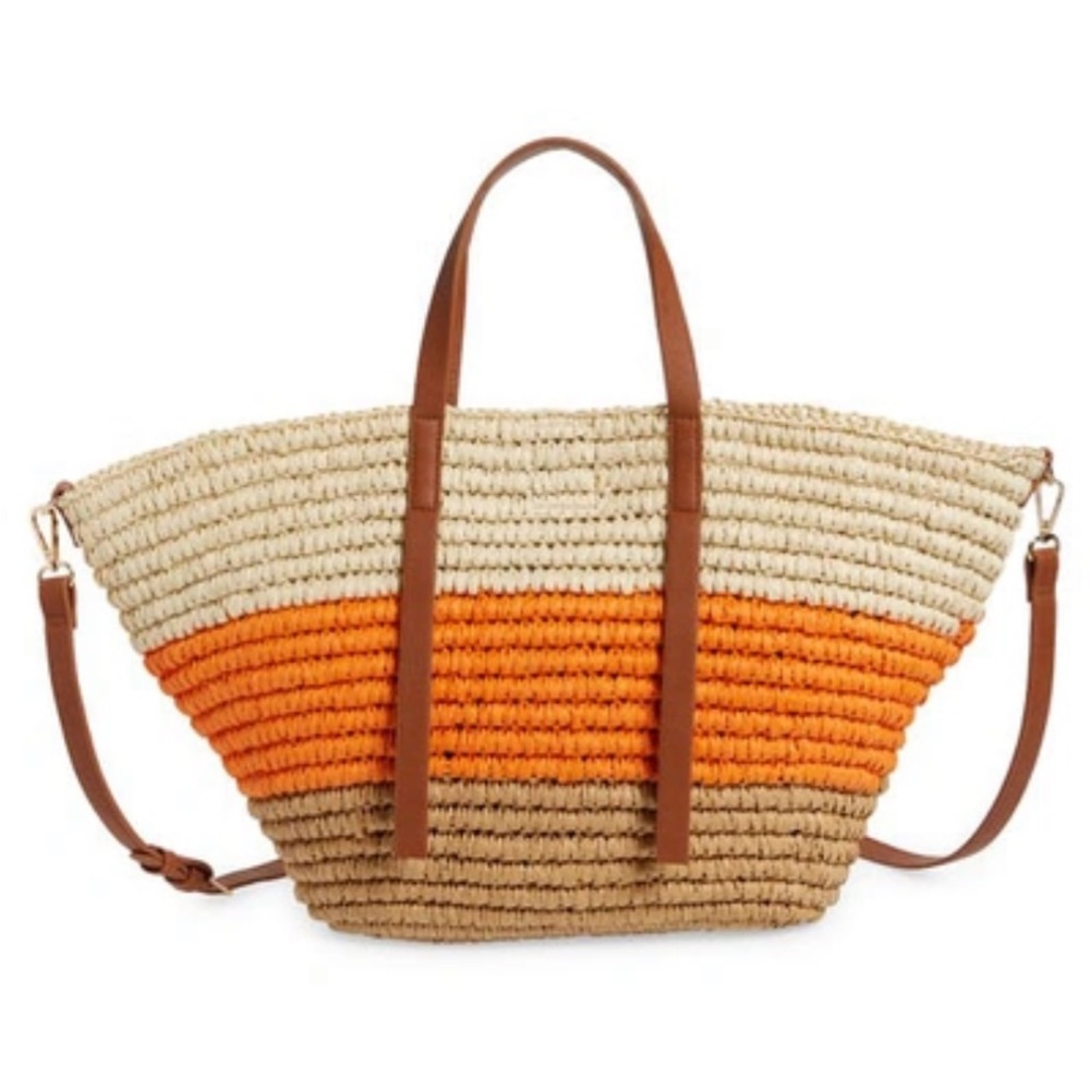 Nordstrom Lilli Small Colorblock Straw Tote in Orange Citrus Stripe